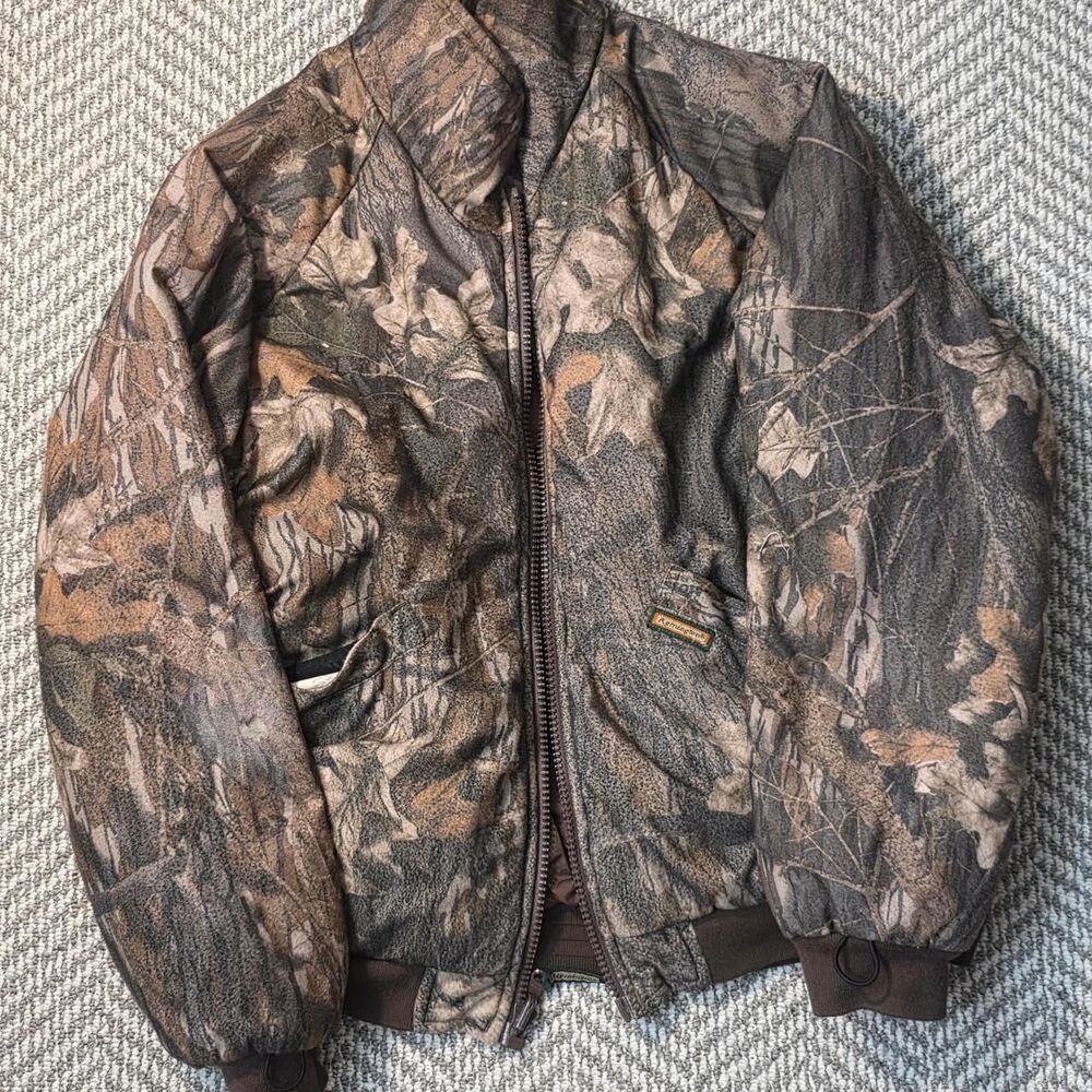 Vintage 90s Remington Mens Camo Full Zip Hunting Jacket Mossy Oak Bomber Large